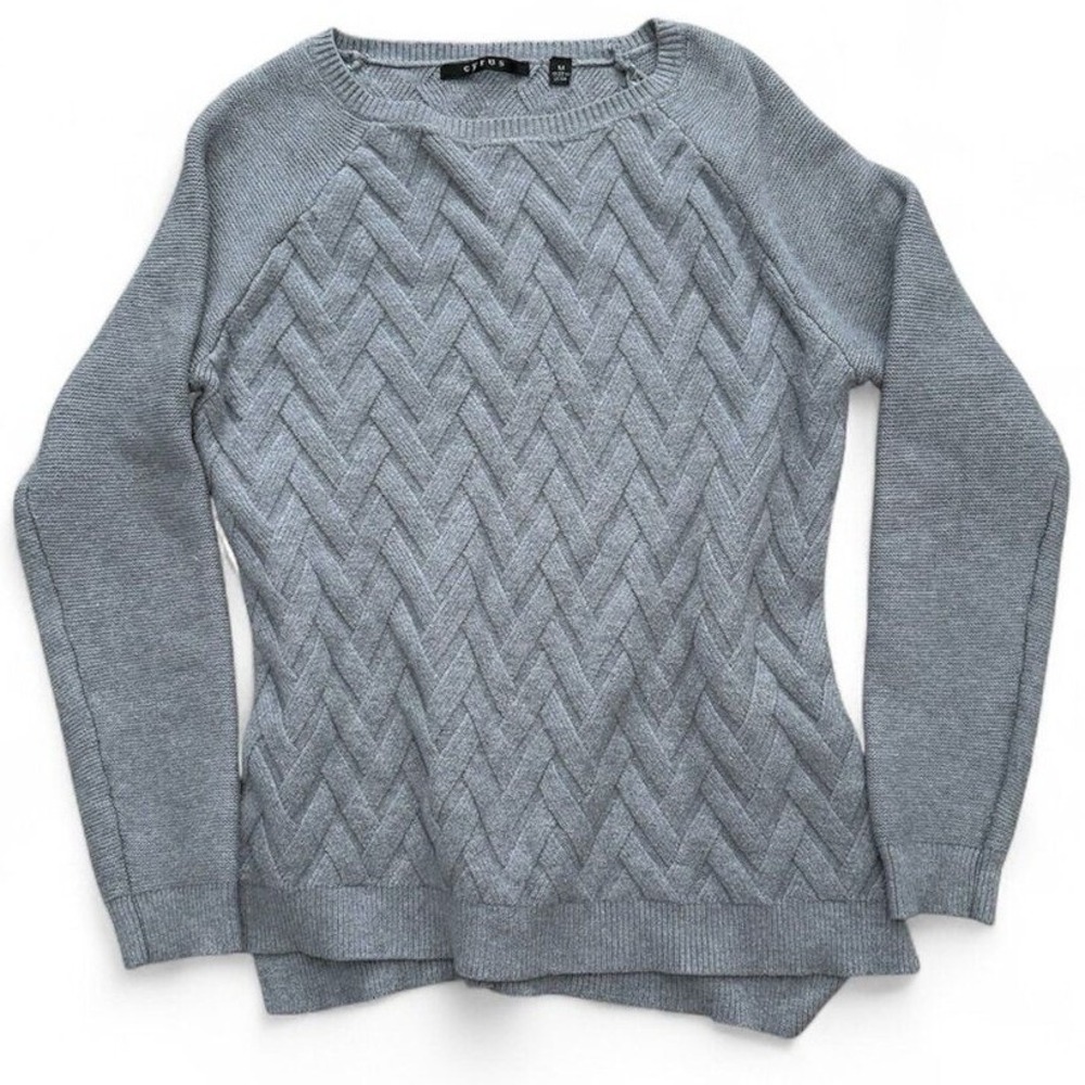 Cyrus Sweater Womens Medium Gray‎ Basketweave Cable Knit Raglan Pullover
